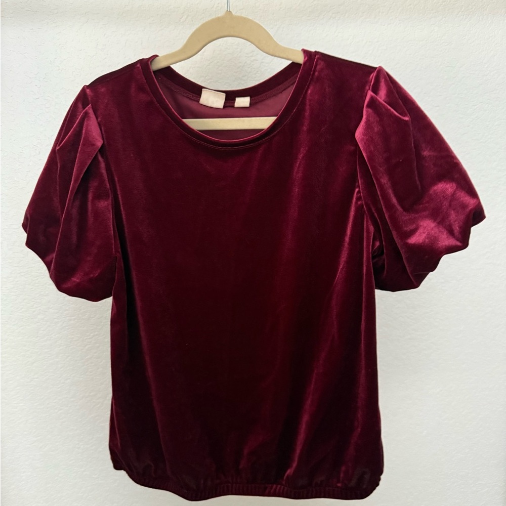 GAP Kids Burgundy Puff Sleeve Velvet Blouse, Size 12